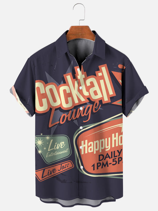 Men's Vintage Cocktail Lounge Poster Print Hawaiian Short Sleeve Shirt