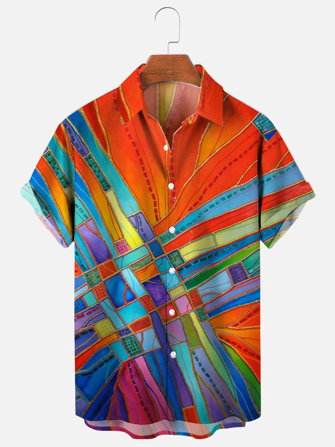 Men's Abstract Art Print Hawaiian Casual Short Sleeve Shirt