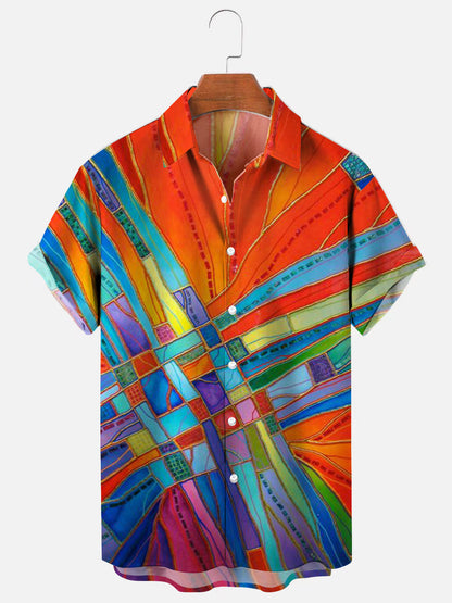 Men's Abstract Art Print Hawaiian Casual Short Sleeve Shirt