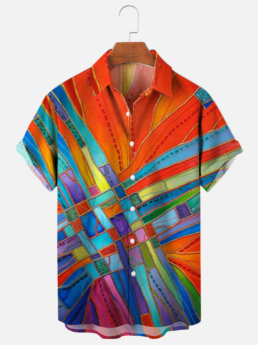 Men's Abstract Art Print Hawaiian Casual Short Sleeve Shirt
