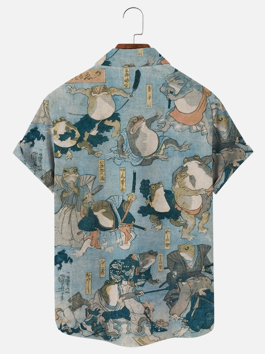 Men's Vintage Frog Ukiyoe Art Print Hawaiian Short Sleeve Shirt