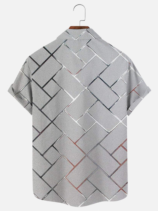 Men's Geometric Print Hawaiian Short Sleeve Shirt