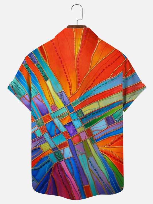 Men's Abstract Art Print Hawaiian Casual Short Sleeve Shirt