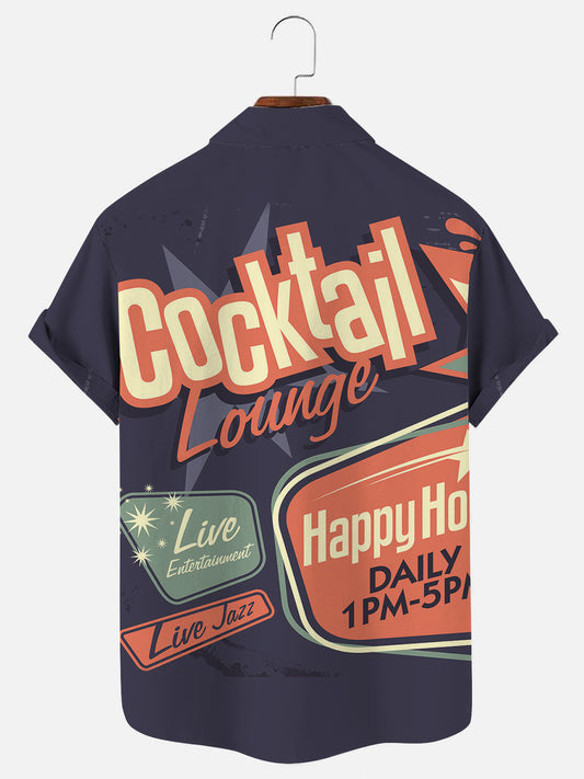 Men's Vintage Cocktail Lounge Poster Print Hawaiian Short Sleeve Shirt