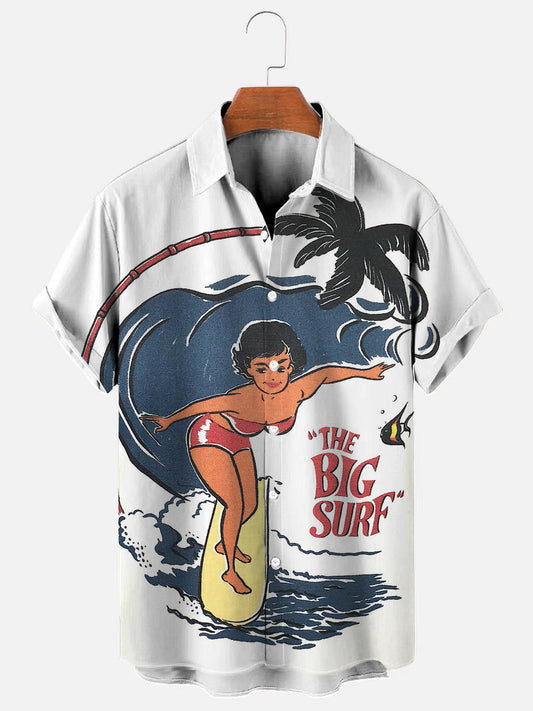 Men's The Big Surf Printed Hawaiian Short Sleeve Breathable Shirt