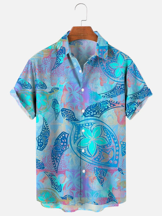 Men's Hawaiian Turtle Print Casual Breathable Short Sleeve Shirt