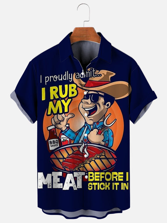 Men's Fun BBQ Print Hawaiian Casual Short Sleeve Shirt