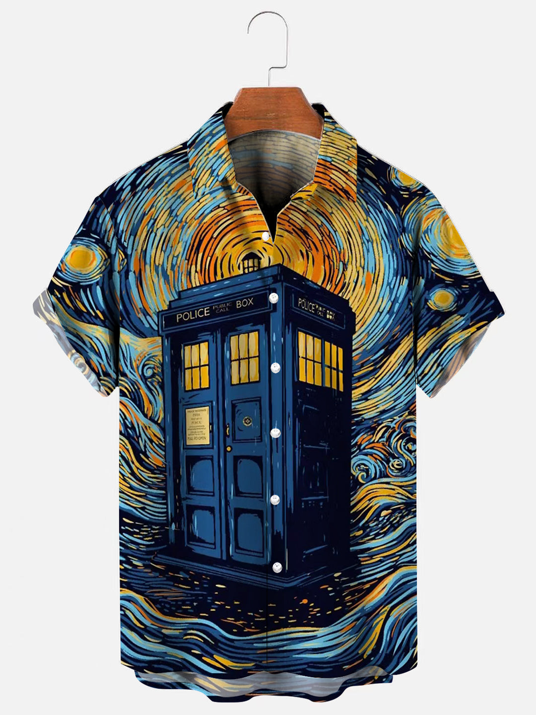 Men's Starry Blue Box Print Hawaiian Short Sleeve Shirt