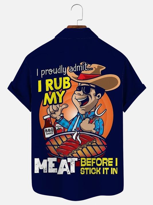 Men's Fun BBQ Print Hawaiian Casual Short Sleeve Shirt