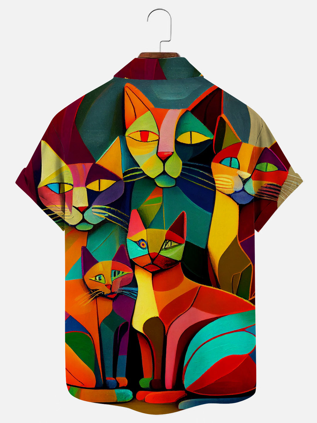 Picasso Cat Art Print Casual Short Sleeve Shirt