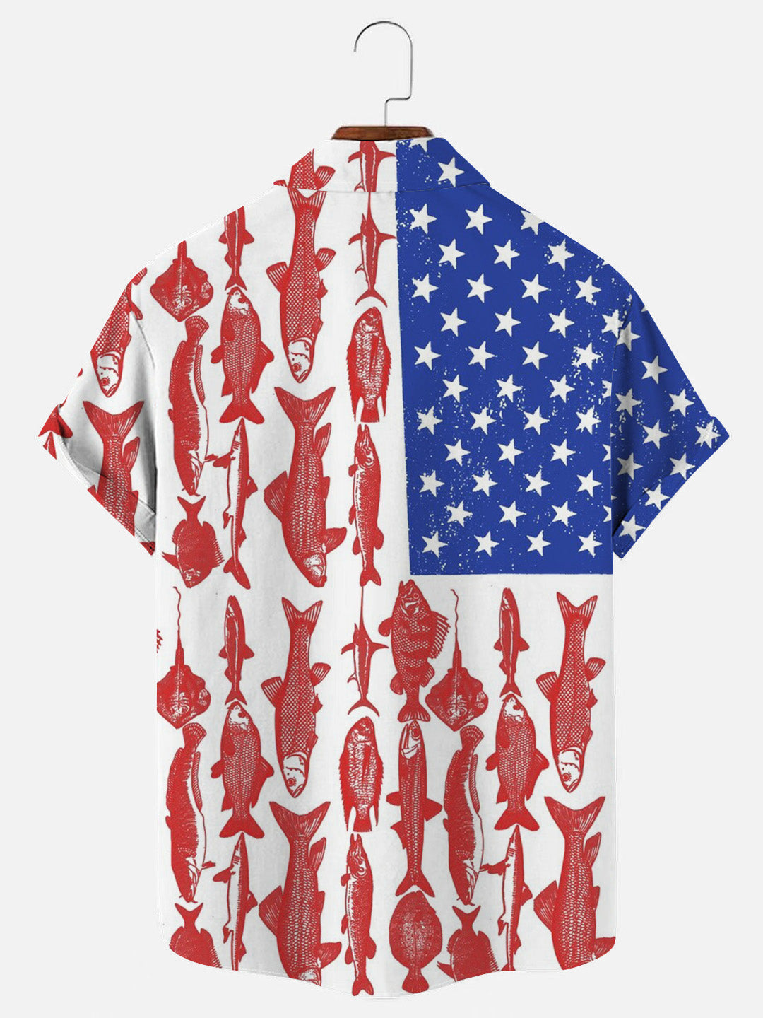 Men's Fishing Flag Print Hawaiian Short Sleeve Shirt