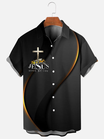 Men's Easter Cross Print Holiday Short Sleeve Shirt