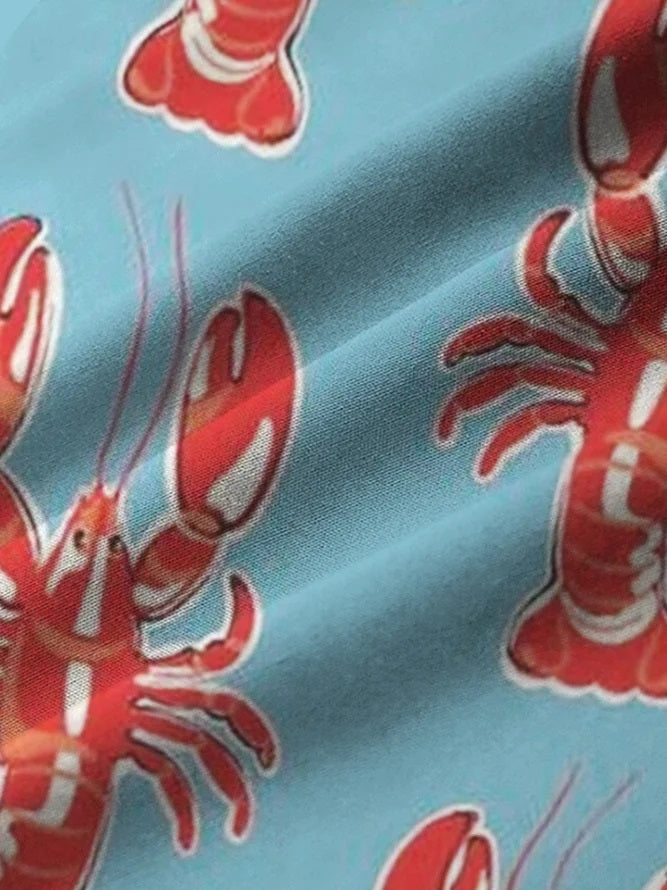Vintage Orleans Mardi Gras Men's Hawaiian Shirts Lobster Art Printed Shirt