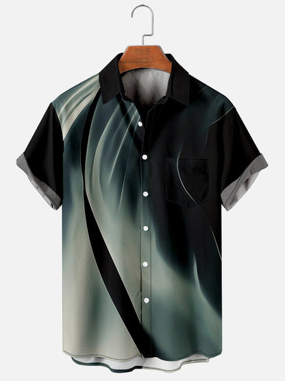 Men's Simple Psychedelic Tech Line Pattern Shirt With Pockets