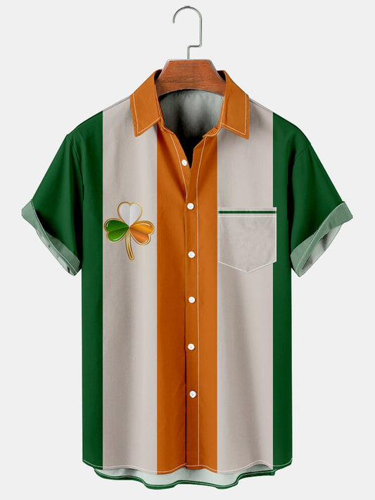 Men's St. Patrick's Day Creative Pattern Patchwork Shirt with Pockets