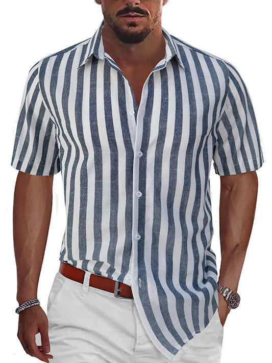 Men's Striped Summer Beach Casual Short Sleeve Shirt