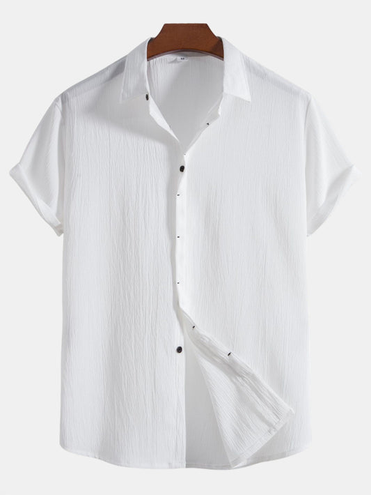 Men's Casual Loose Solid Color Button Short Sleeve Cotton Linen Shirt