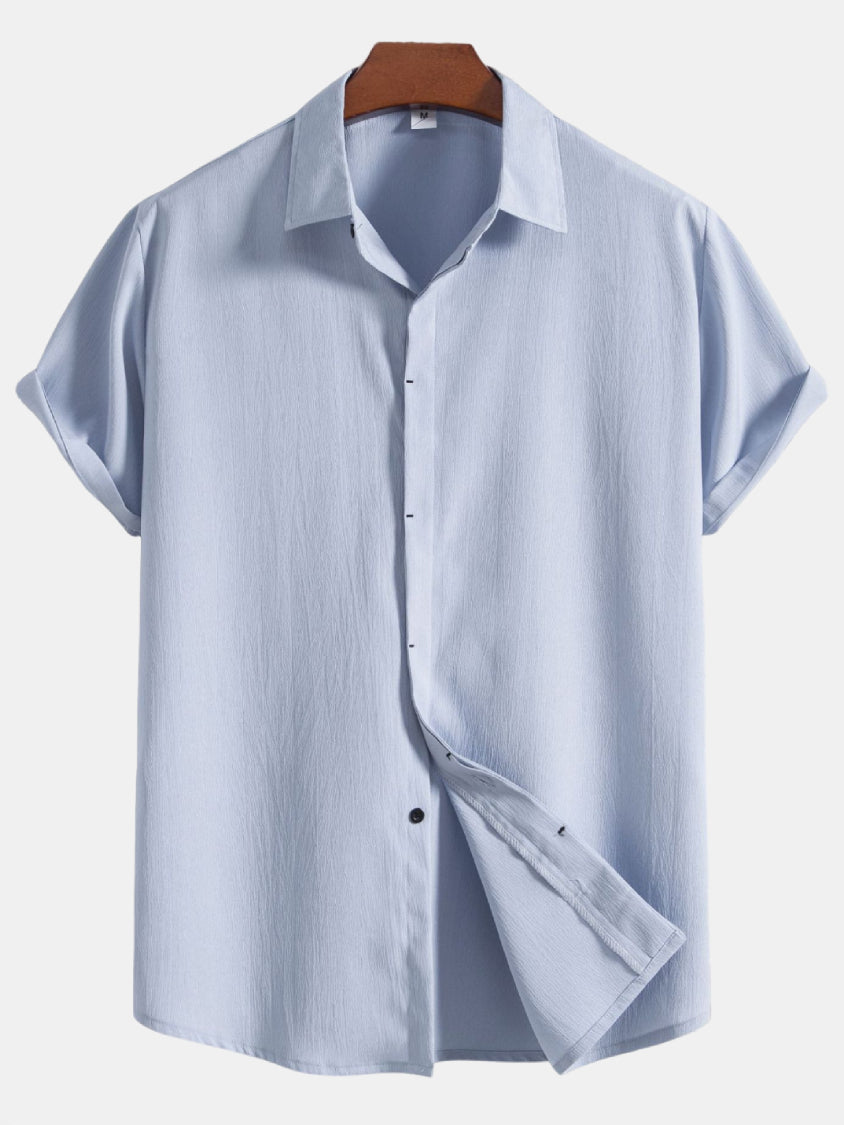 Men's Casual Loose Solid Color Button Short Sleeve Cotton Linen Shirt