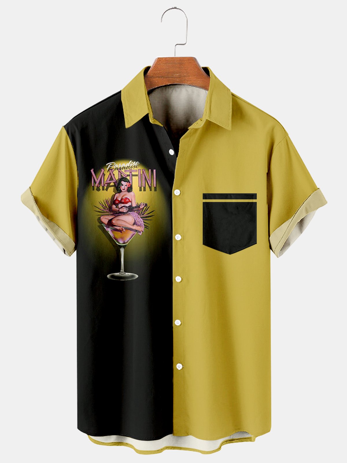 Wine Glass And Beauty Casual Loose Men's Plus Size Short-Sleeved Shirt