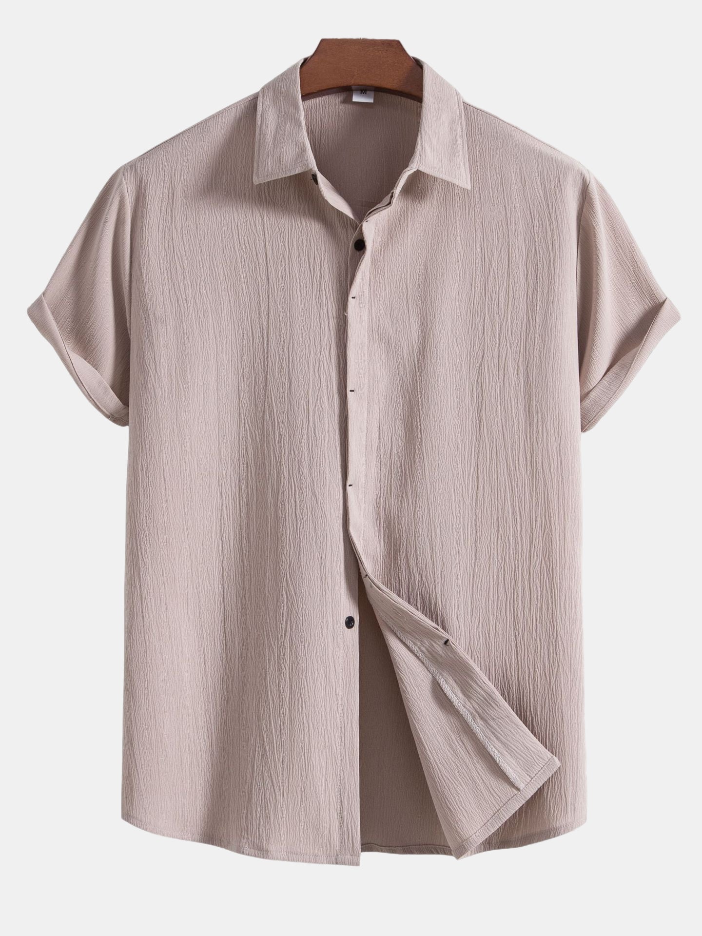 Men's Casual Loose Solid Color Button Short Sleeve Cotton Linen Shirt