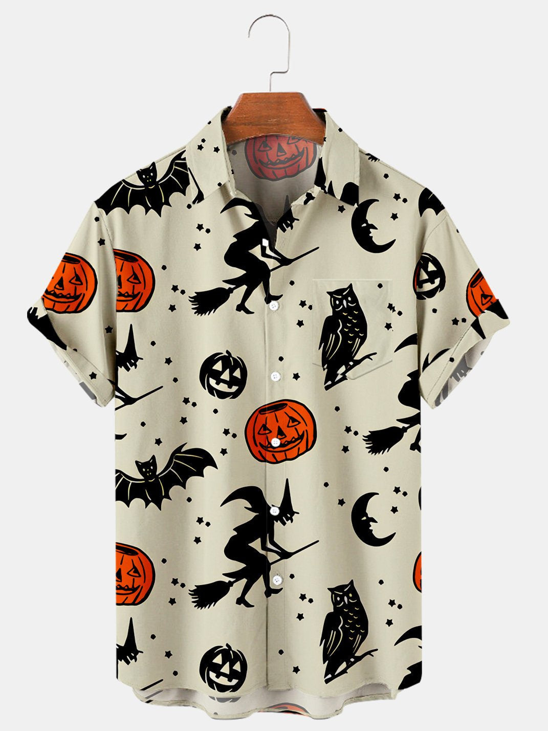 Men's Simple Halloween Wizard Pumpkin Print Casual Shirt