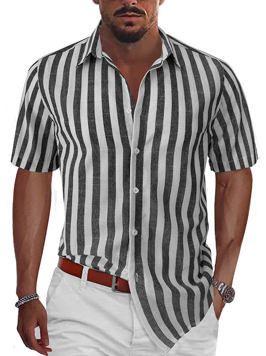 Men's Striped Summer Beach Casual Short Sleeve Shirt
