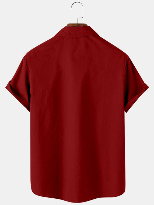 Men's Red Hand Holding Christmas Ball Pocket Shirt