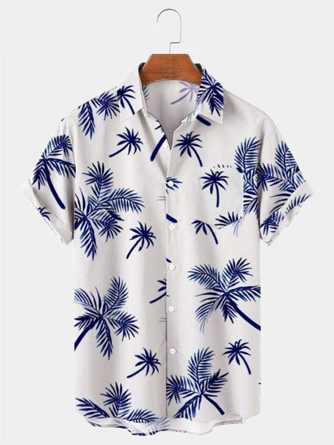 Blue Plant Mens Hawaiian Shirt Casual Down Short Sleeve Aloha Beach Shirts