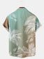 Men's Vacation Gradient Palm Leaf Hawaiian Seersucker Wrinkle Free Short Sleeve Shirt