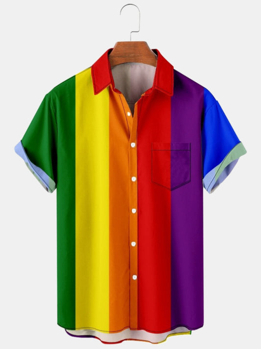 Rainbow Print Casual Short Sleeve Shirt