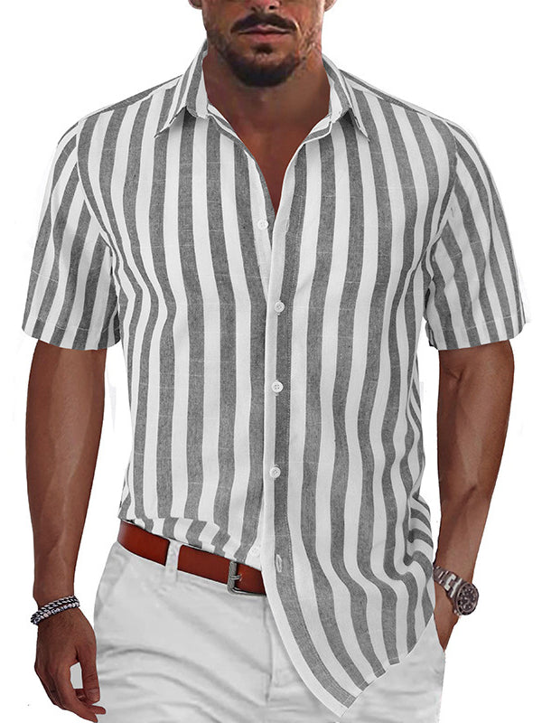 Men's Striped Summer Beach Casual Short Sleeve Shirt