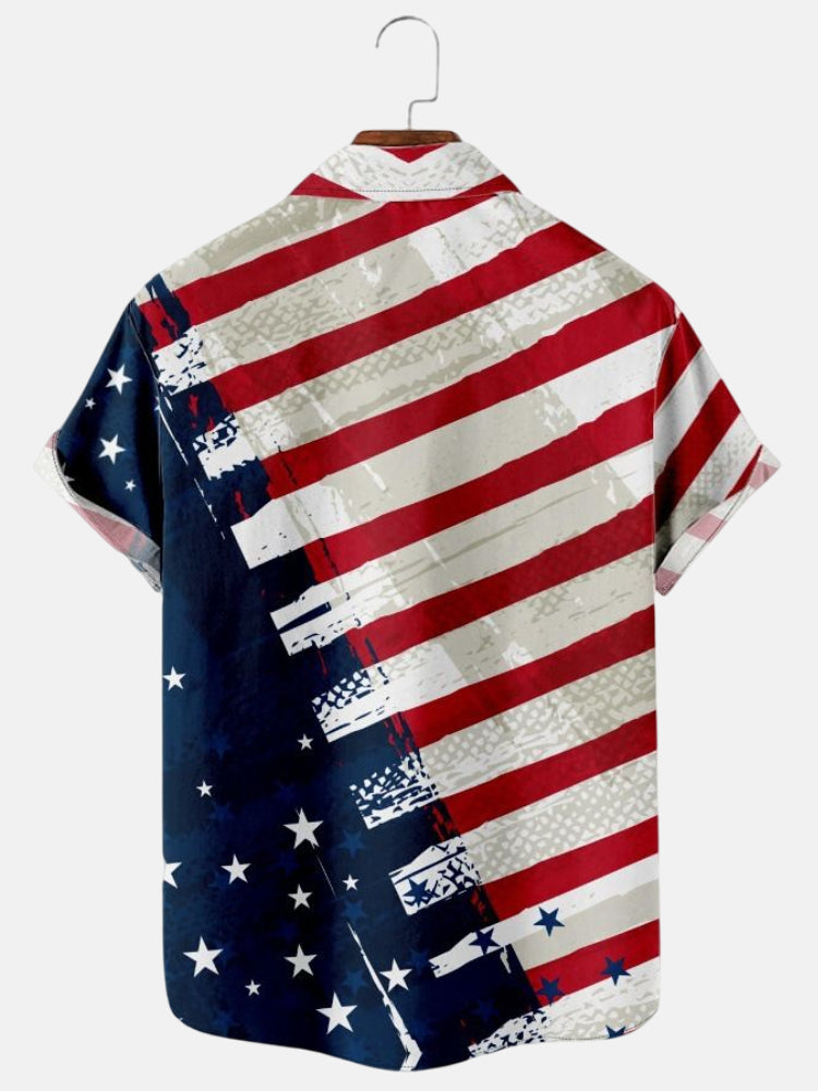 Men's Simple Casual American Flag Line Print Short Sleeve Shirt