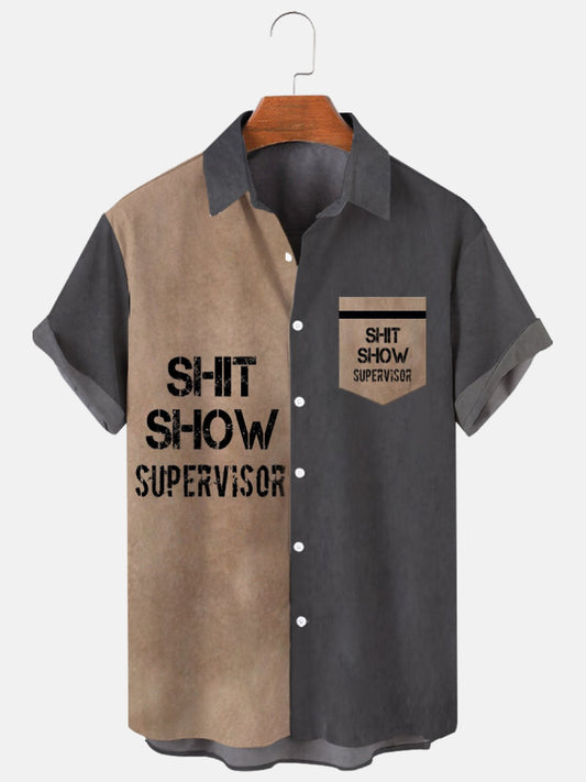 Men's Shit Show Supervisor Letter Print Short Sleeve Shirt