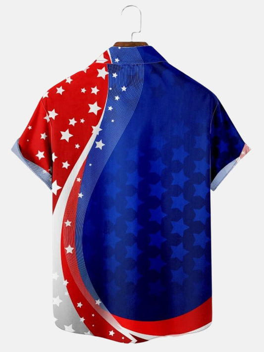 Men's Simple Casual American Flag Line Print Short Sleeve Shirt