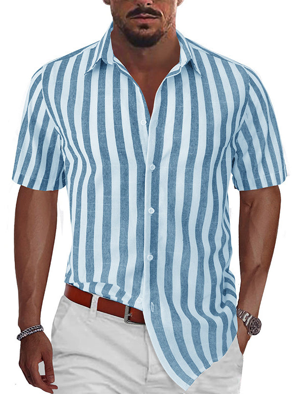 Men's Striped Summer Beach Casual Short Sleeve Shirt