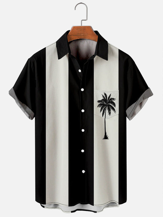 Men's Plus Size Casual Hawaiian Coconut Tree Print Shirt With Pockets