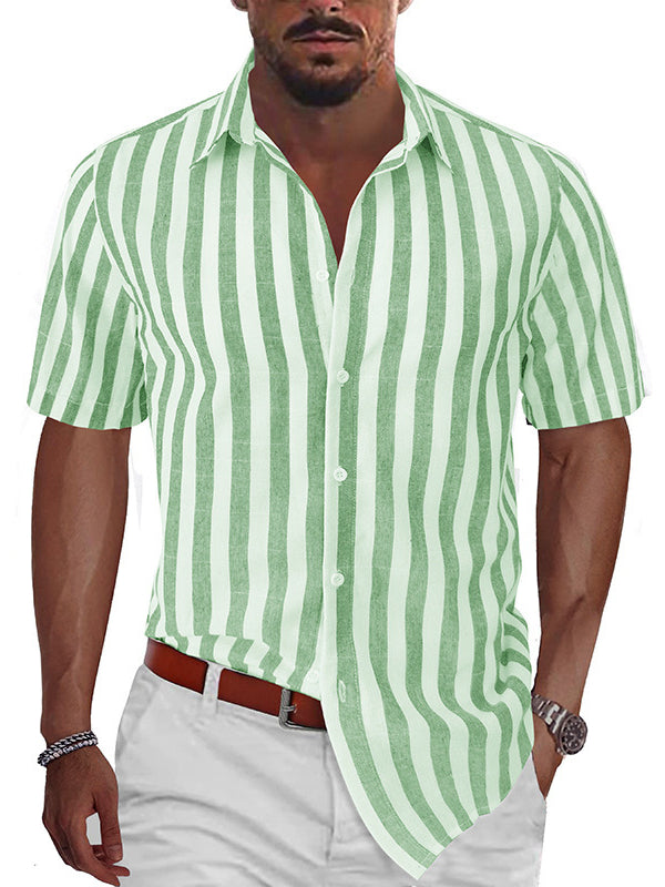 Men's Striped Summer Beach Casual Short Sleeve Shirt