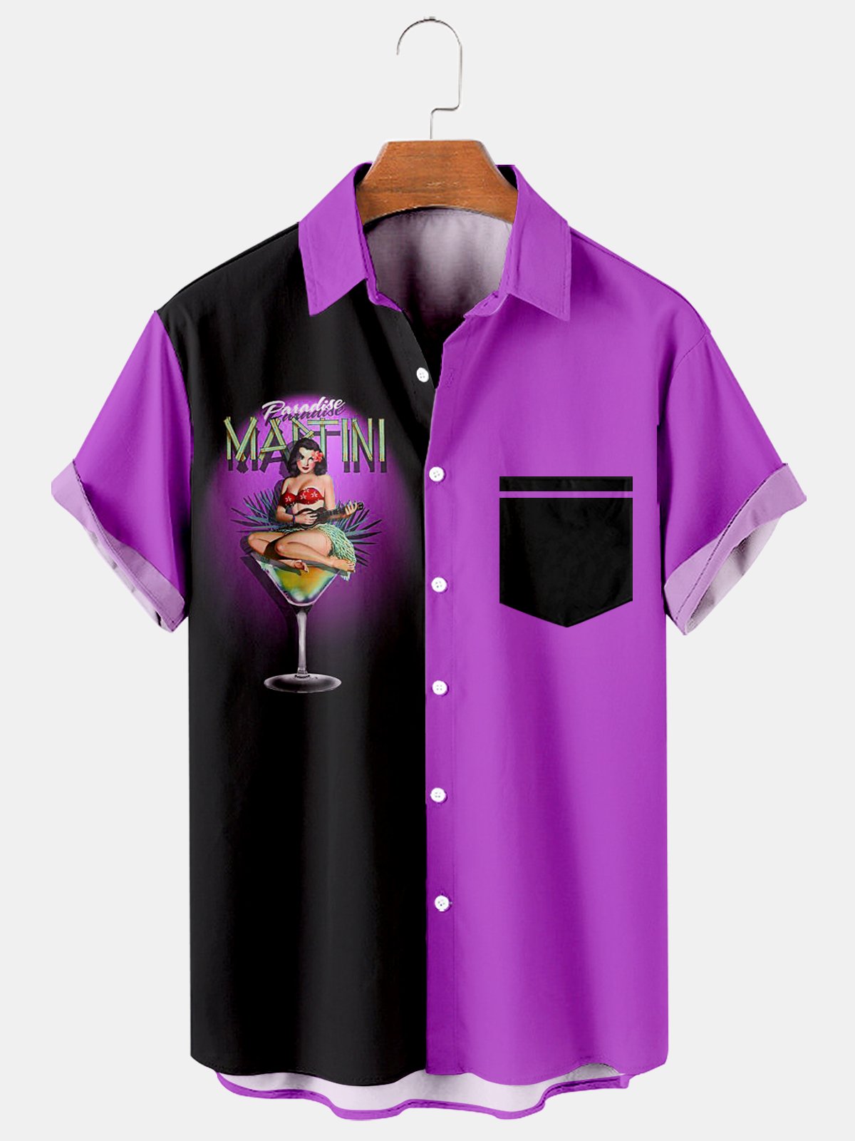 Wine Glass And Beauty Casual Loose Men's Plus Size Short-Sleeved Shirt