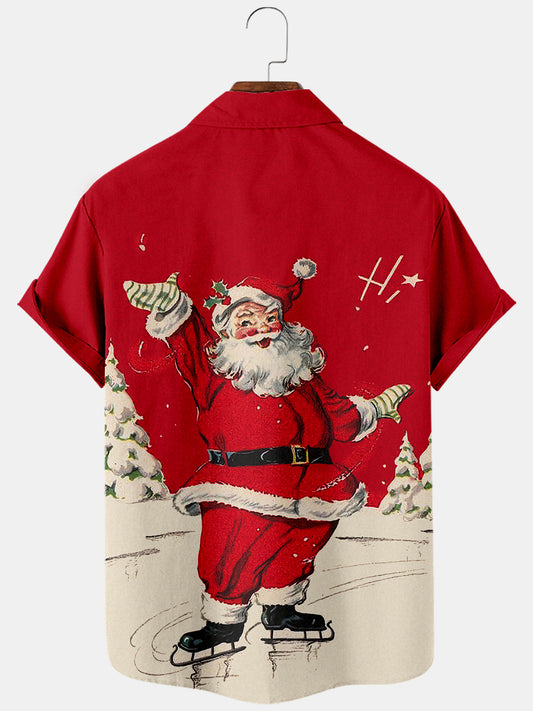 Men's Santa Print Casual Short Sleeve Shirt