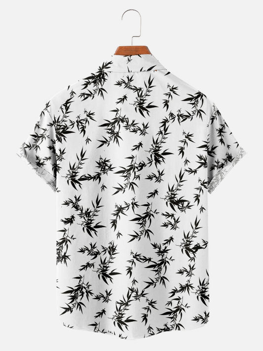 Men's Hawaiian Daily Casual Bamboo Leaf Print Short Sleeve Shirt