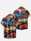 Men's Short Sleeve Lapel Shirt Plus Size Route 66 Print Men's Shirt with Pockets