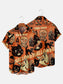 Men's Halloween Cat Print Casual Breathable Short Sleeve Shirt