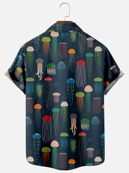 Jellyfish Print Short Sleeve Men's Shirt