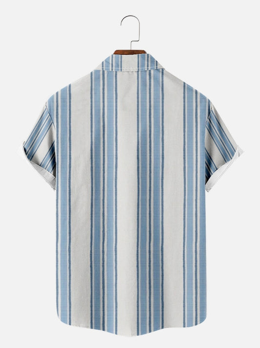 Blue Striped Hawaiian Short Sleeve Shirt