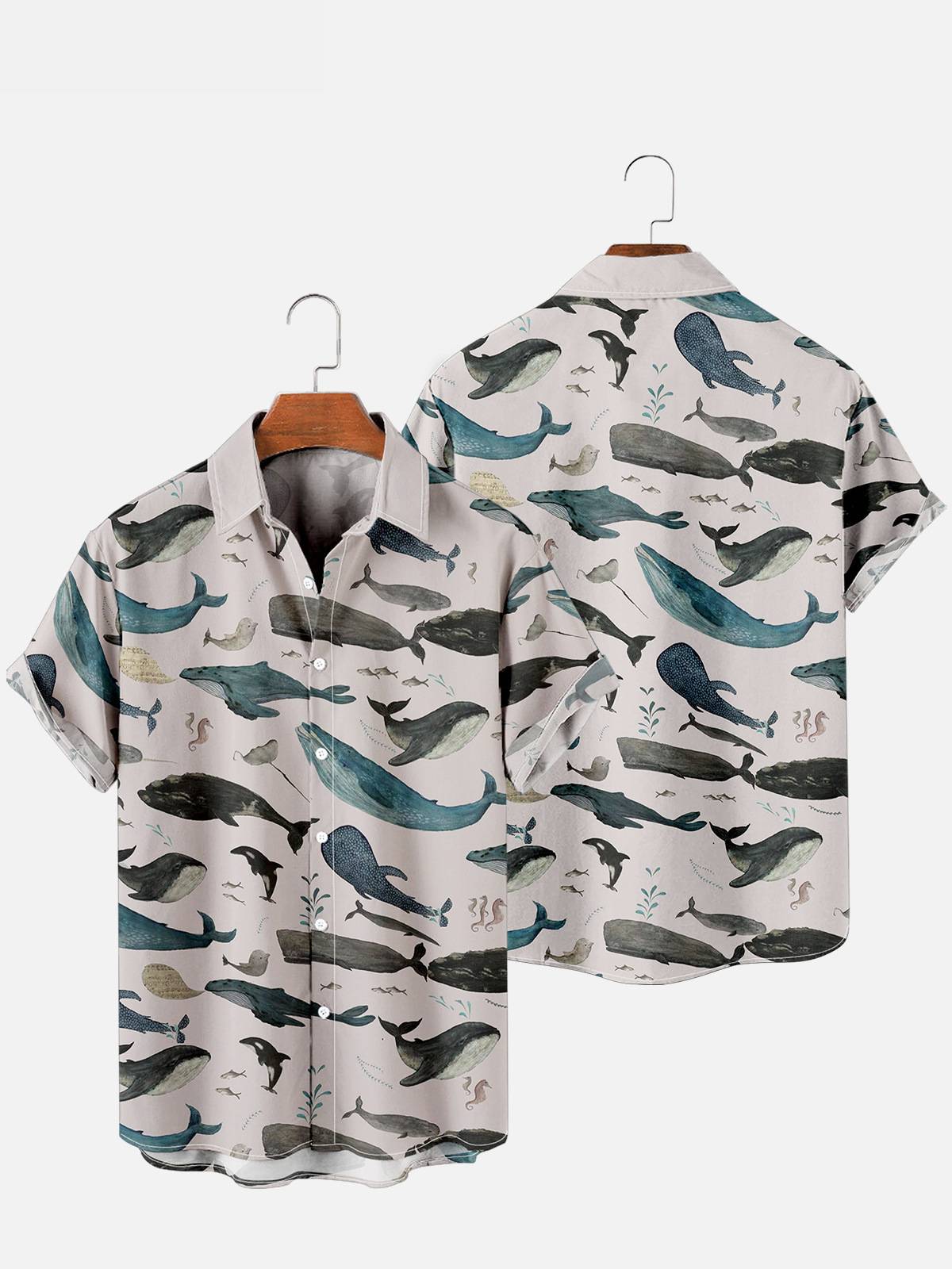 Men's Sea Shark Print Casual Short Sleeve Shirt