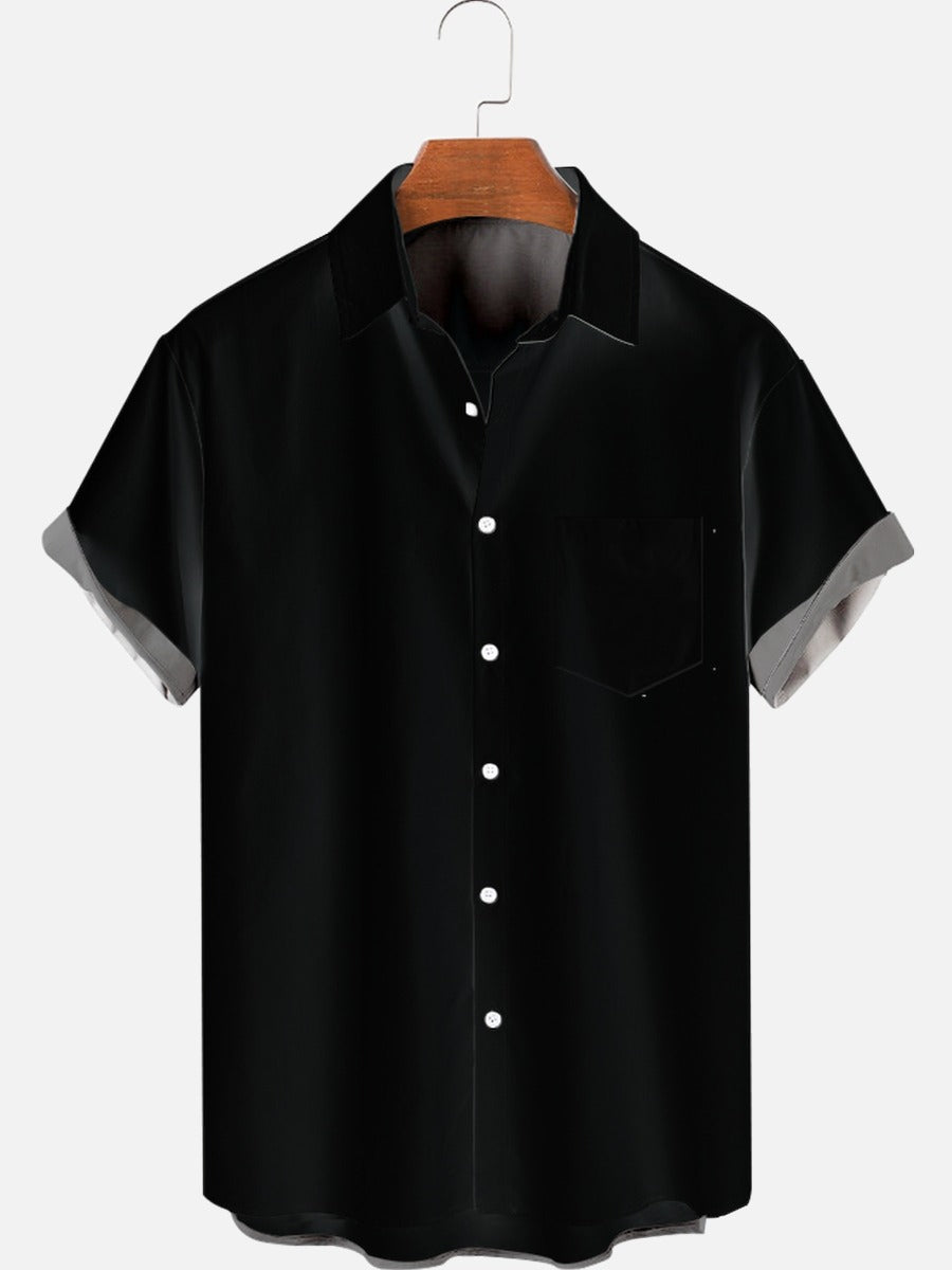 Hawaiian Black Retro Men's Casual Short Sleeved Shirt