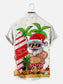 Mens Christmas Santa Surfing Print Front Buttons Soft Breathable Chest Pocket Casual Hawaiian Shirts