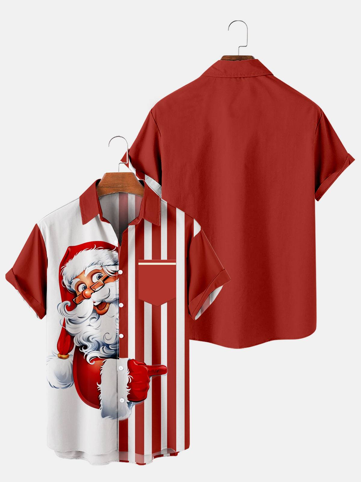 Men's Creative Christmas Stitching Striped Shirt With Pockets