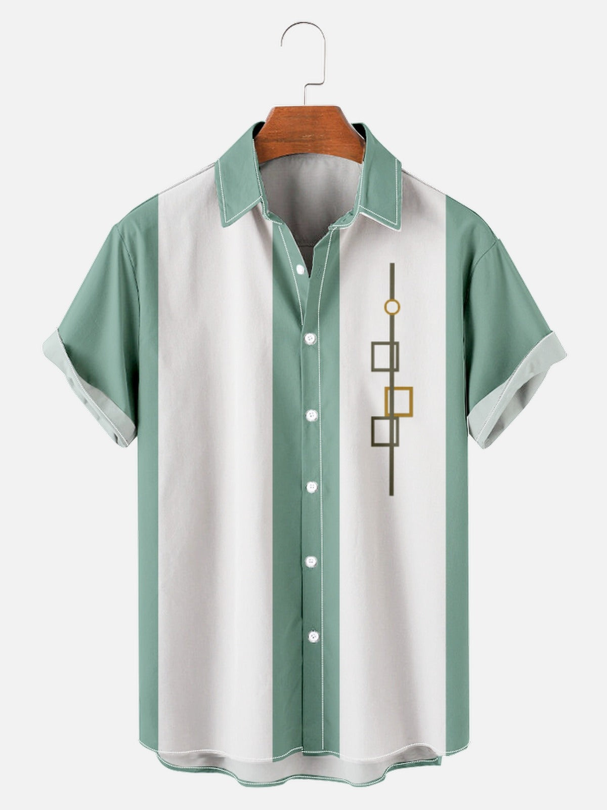 Men‘s Retro Camp Bowling Shirts 50s Vintage Cotton-Blend Blouse