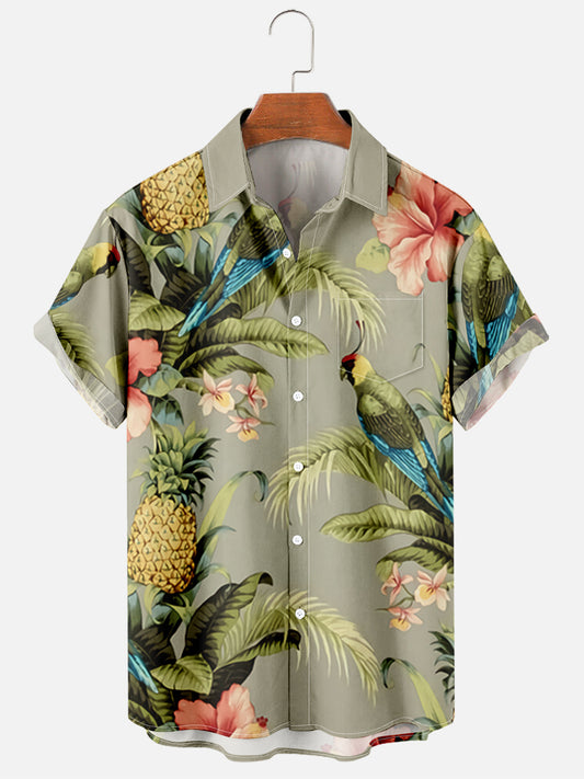 Tropical Parrot Print Hawaiian Short Sleeve Shirt